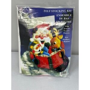 Vtg Design Works Crafts Felt Christmas Stocking Kit Santa Reindeer Santa